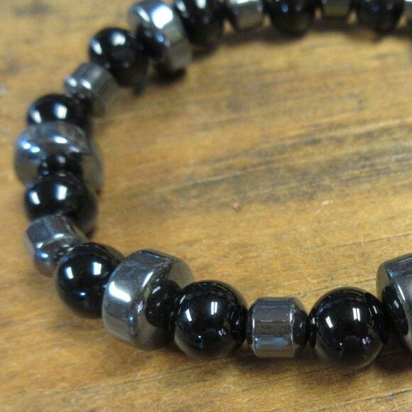 MERRISOTA JEWELRY Black Jade Hematite Stretch Bracelet Size 6 3/4" Gemstones NEW - Picture 2 of 6